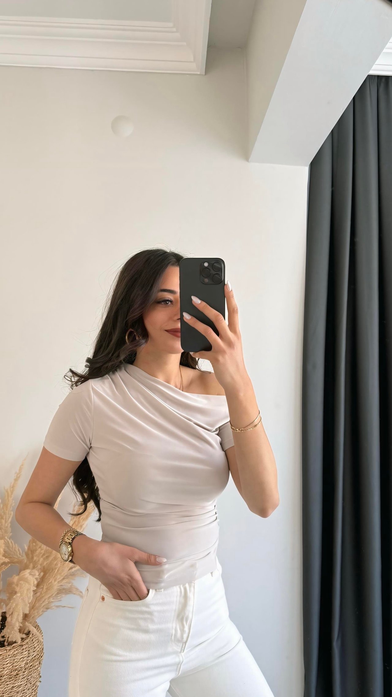 Desso Yanı Bügülü Bluz Sandy Kumaş Taş
