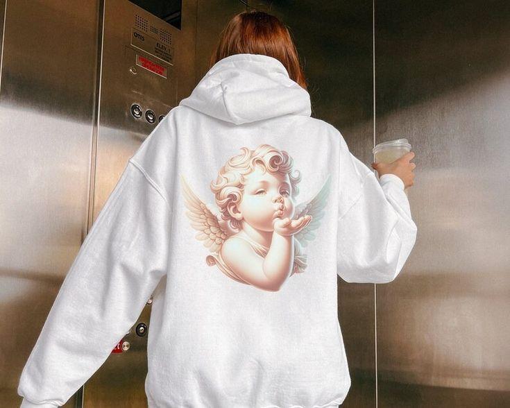 Angel Winged Baby Beyaz Kapüşonlu Oversize Unisex Sweatshirt