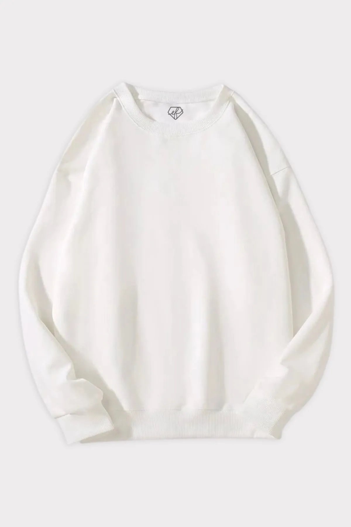 Beyaz 3 iplik Şardonlu Basic Sweatshirt