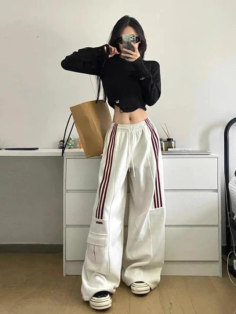 Beyaz Baggy Line Detail Unisex Eşofman Altı