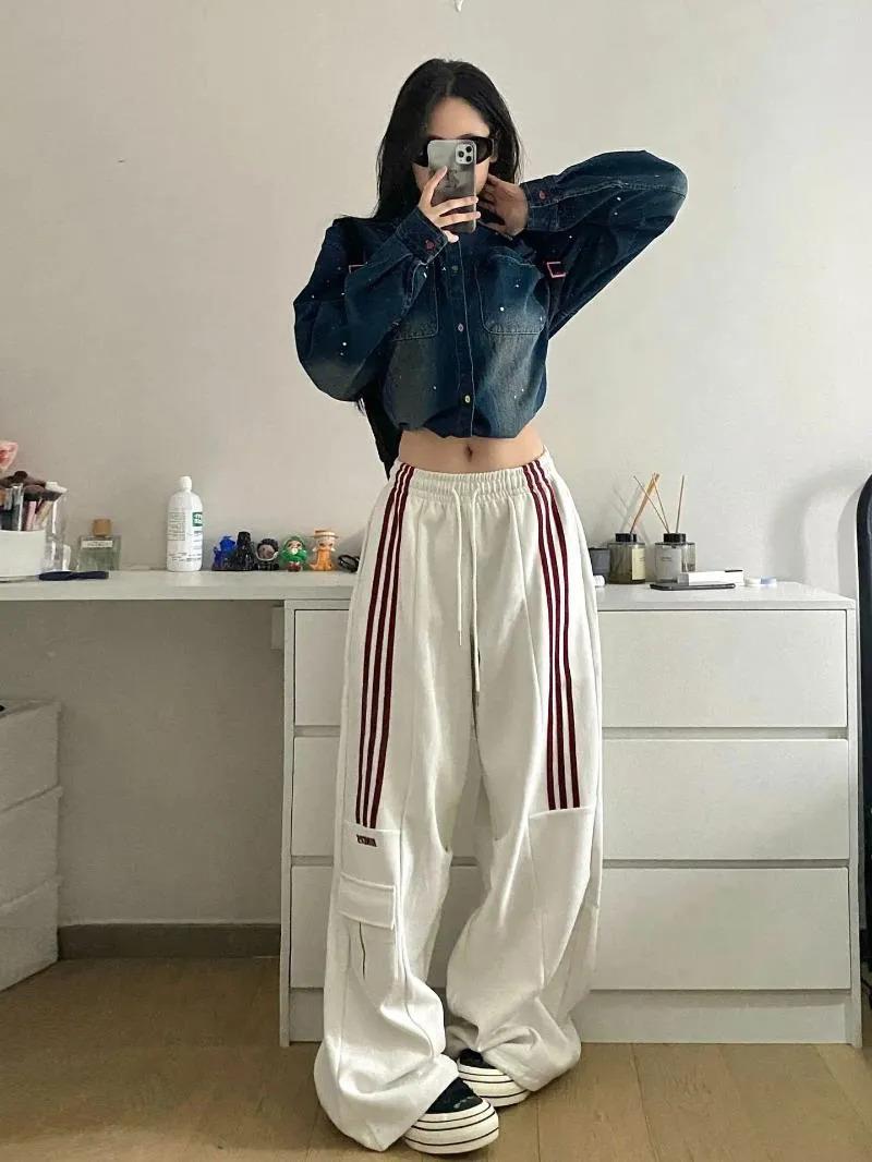 Beyaz Baggy Line Detail Unisex Eşofman Altı