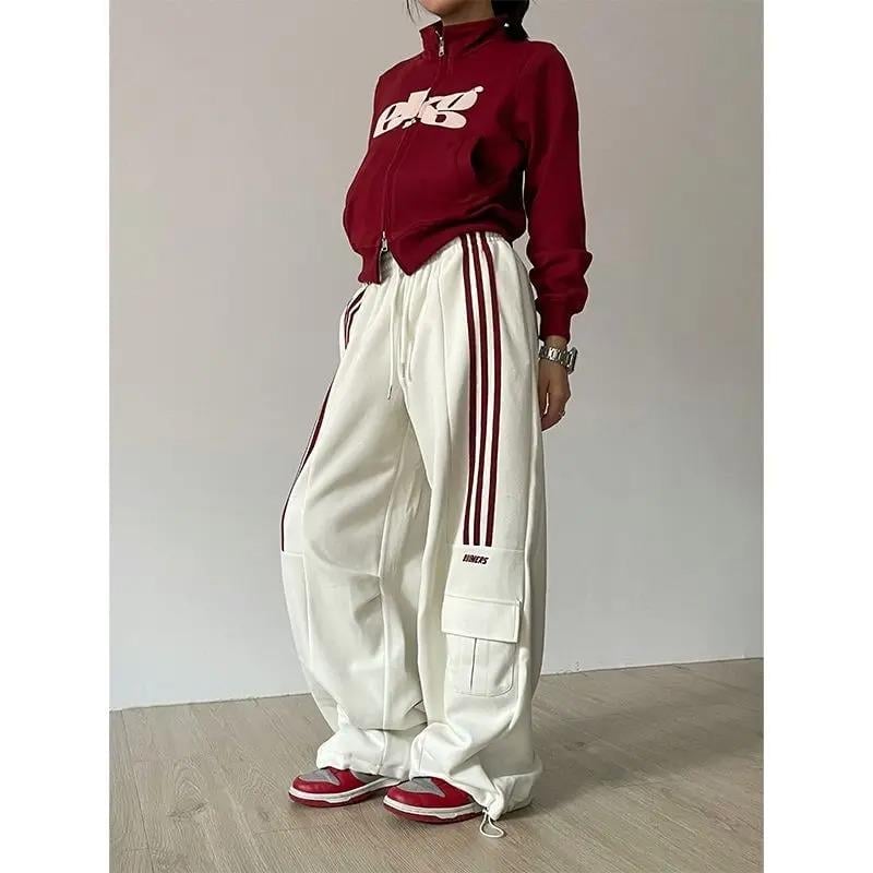 Beyaz Baggy Line Detail Unisex Eşofman Altı