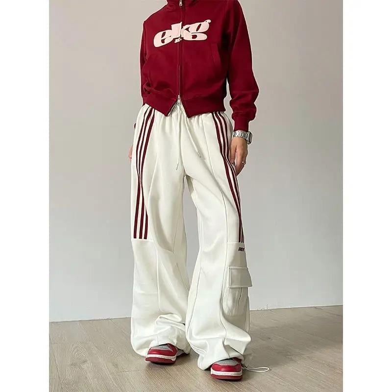 Beyaz Baggy Line Detail Unisex Eşofman Altı