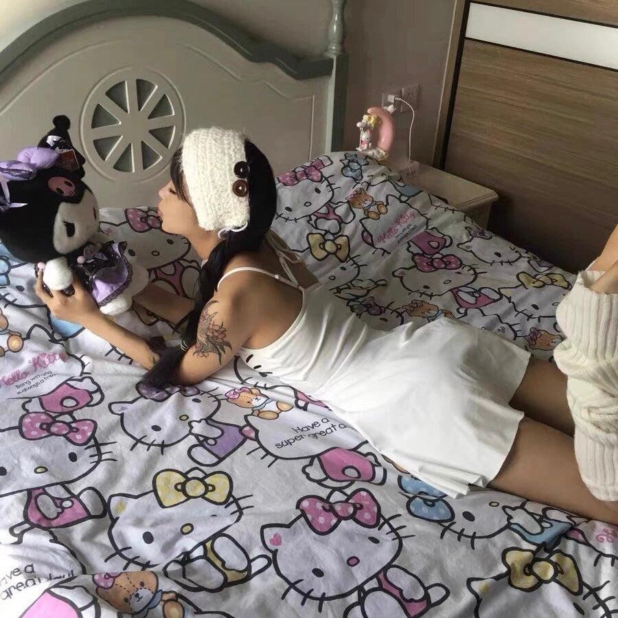 Beyaz Hello Kitty Face Askılı Elbise