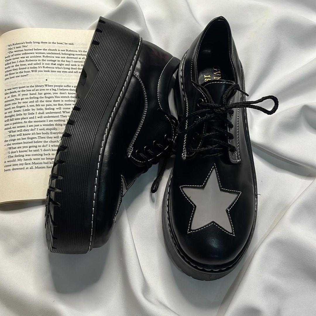 Black Oxford Star Detail Ayakkabi