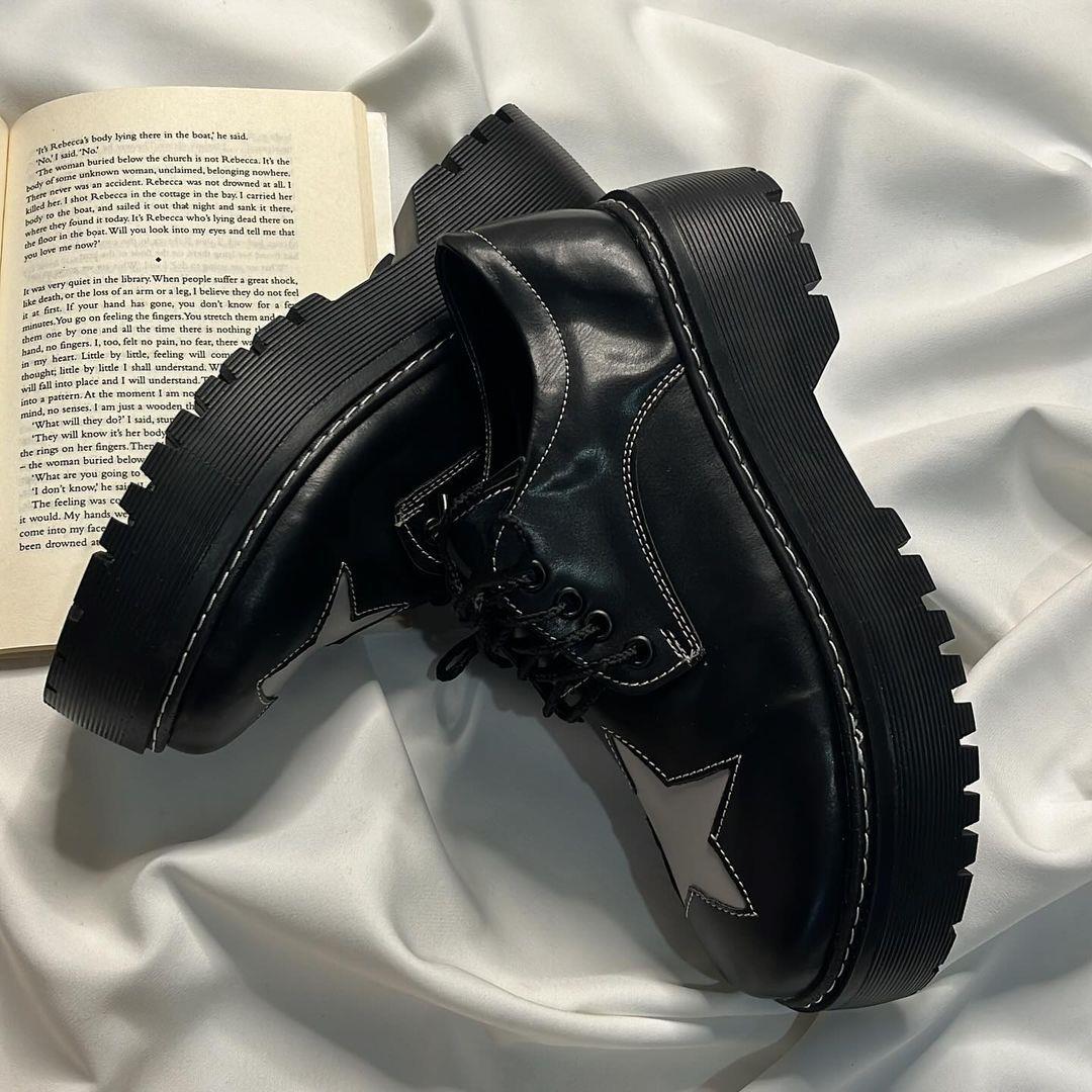 Black Oxford Star Detail Ayakkabi