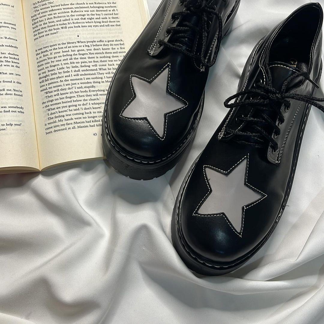 Black Oxford Star Detail Ayakkabi