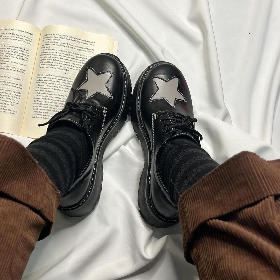 Black Oxford Star Detail Ayakkabi