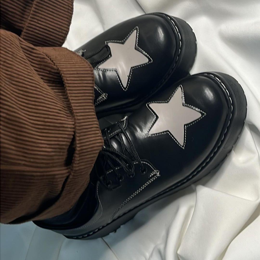 Black Oxford Star Detail Ayakkabi