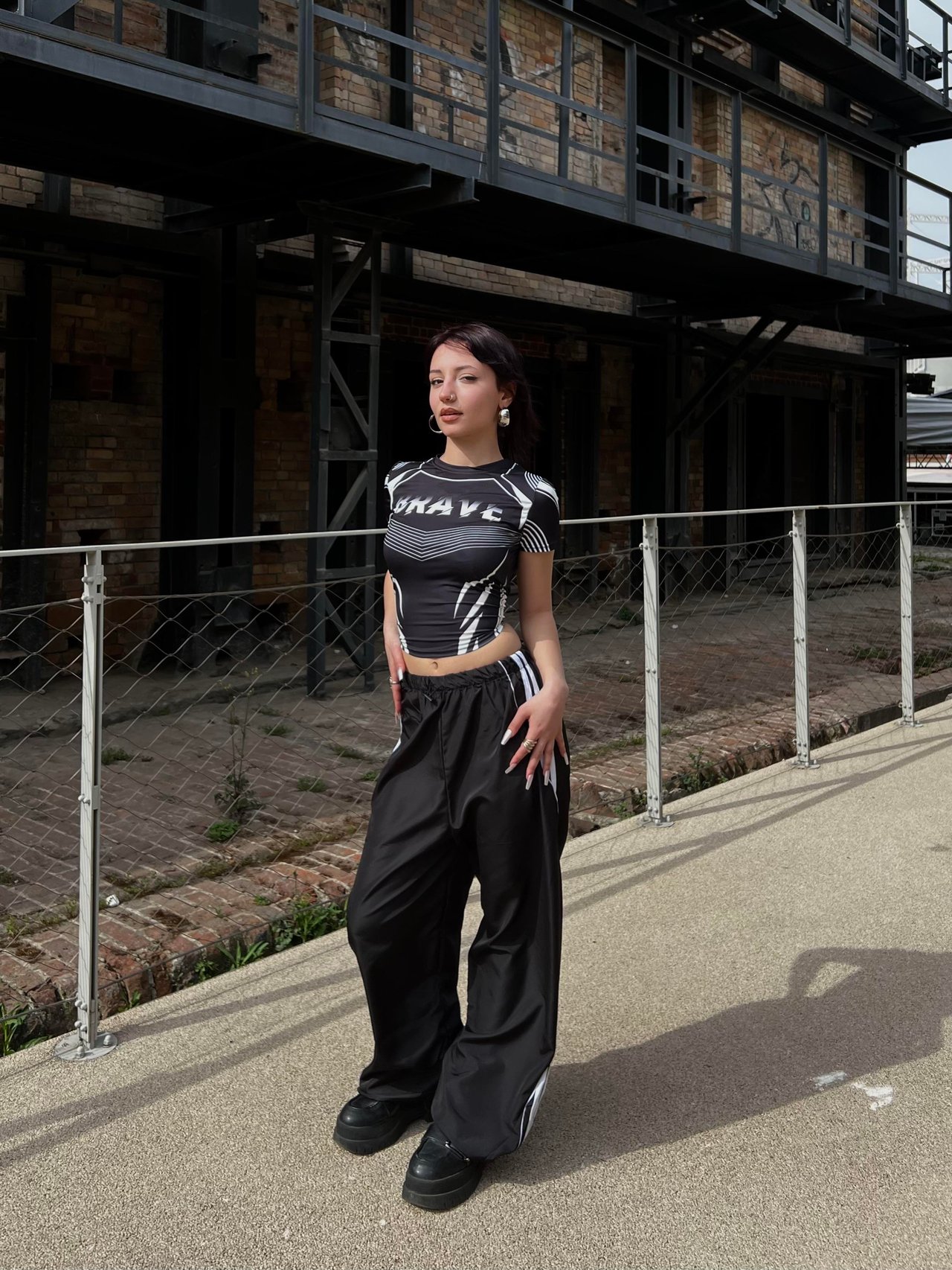 Brave Black Detail Tech Crop Top