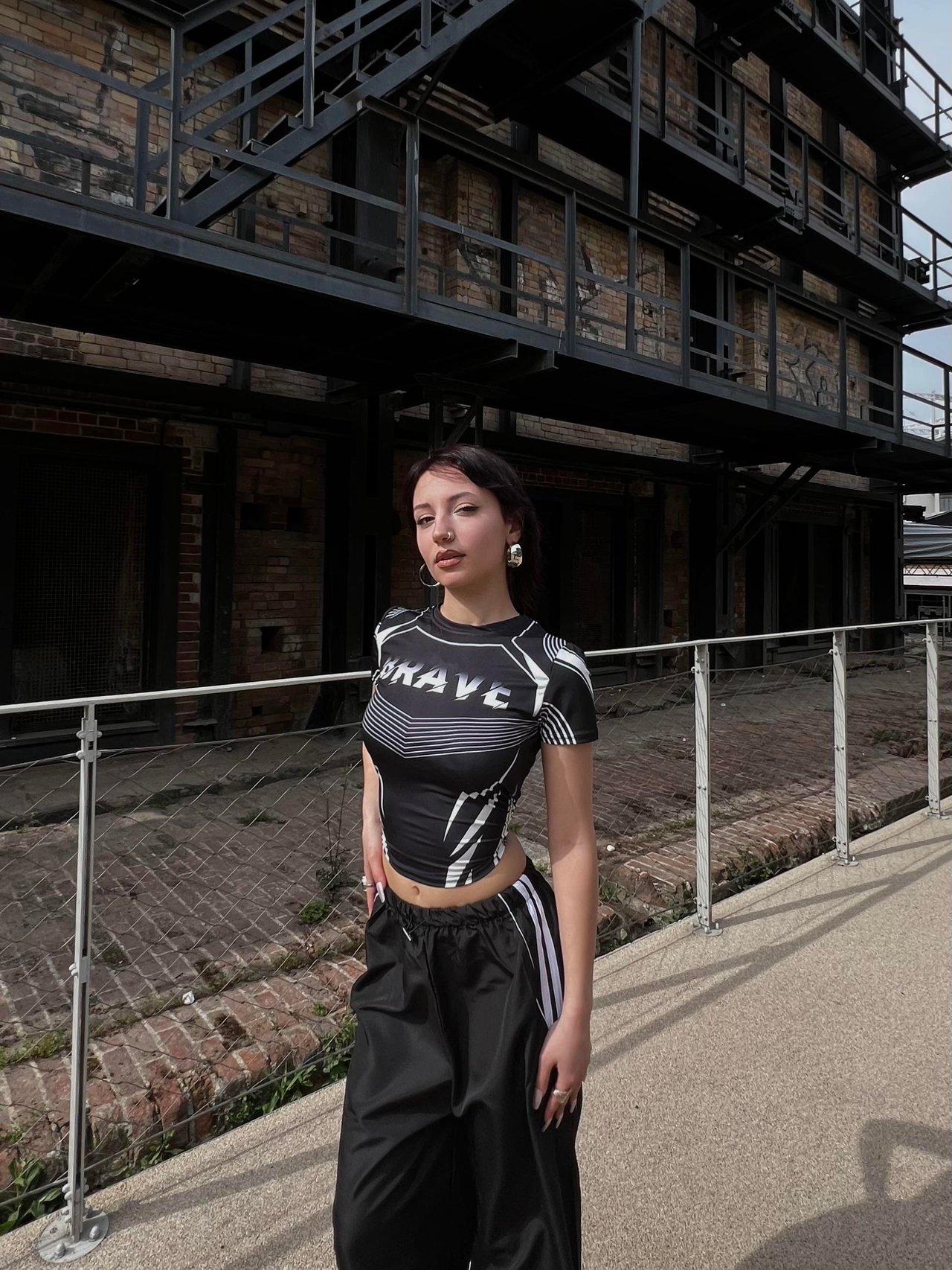 Brave Black Detail Tech Crop Top