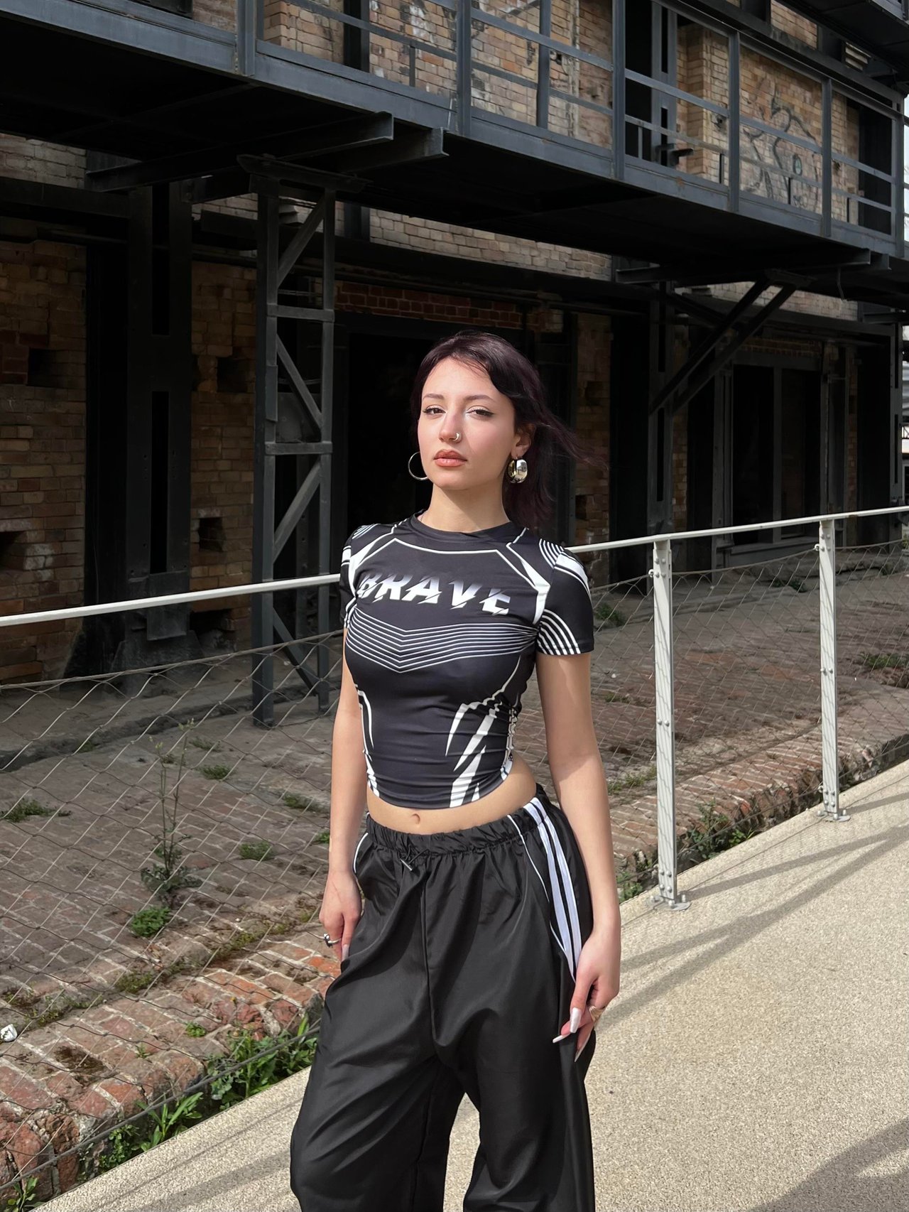 Brave Black Detail Tech Crop Top