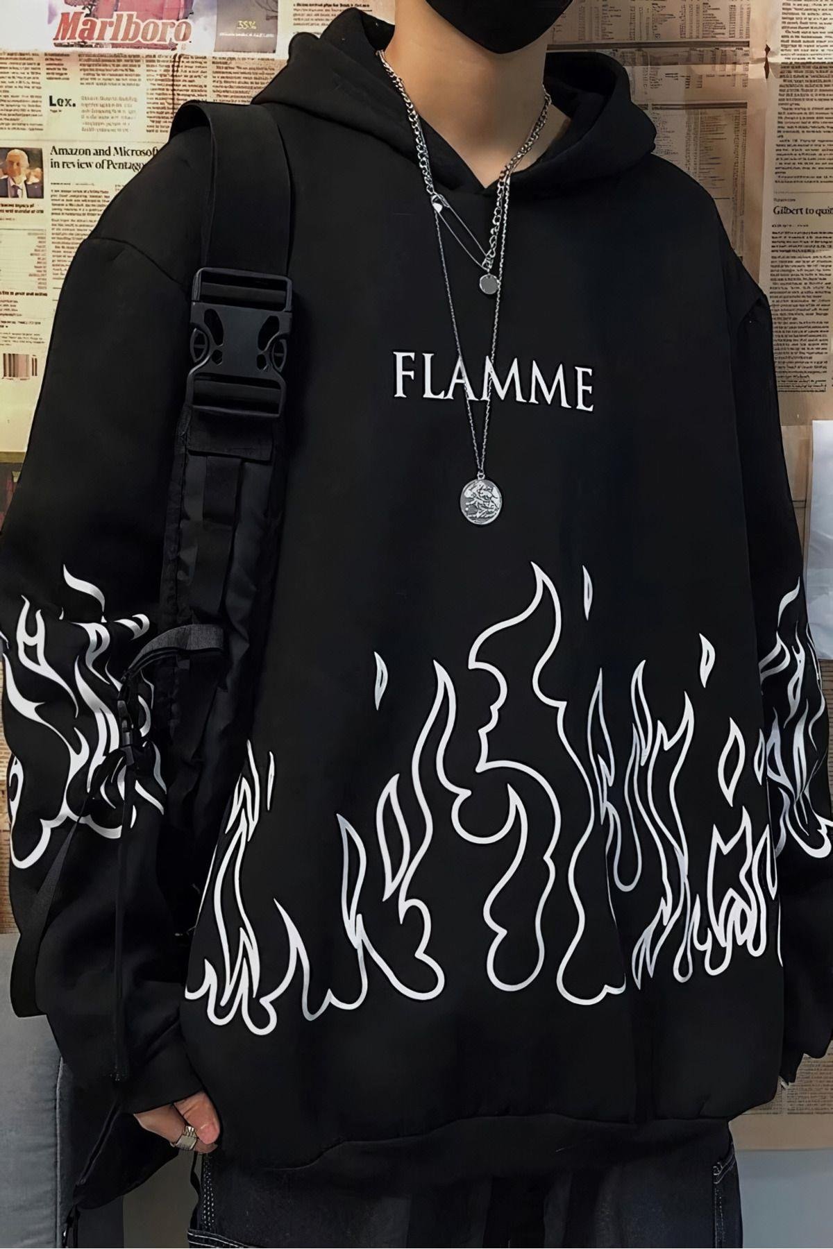 Flame Detail Oversize Unisex Sweatshirt