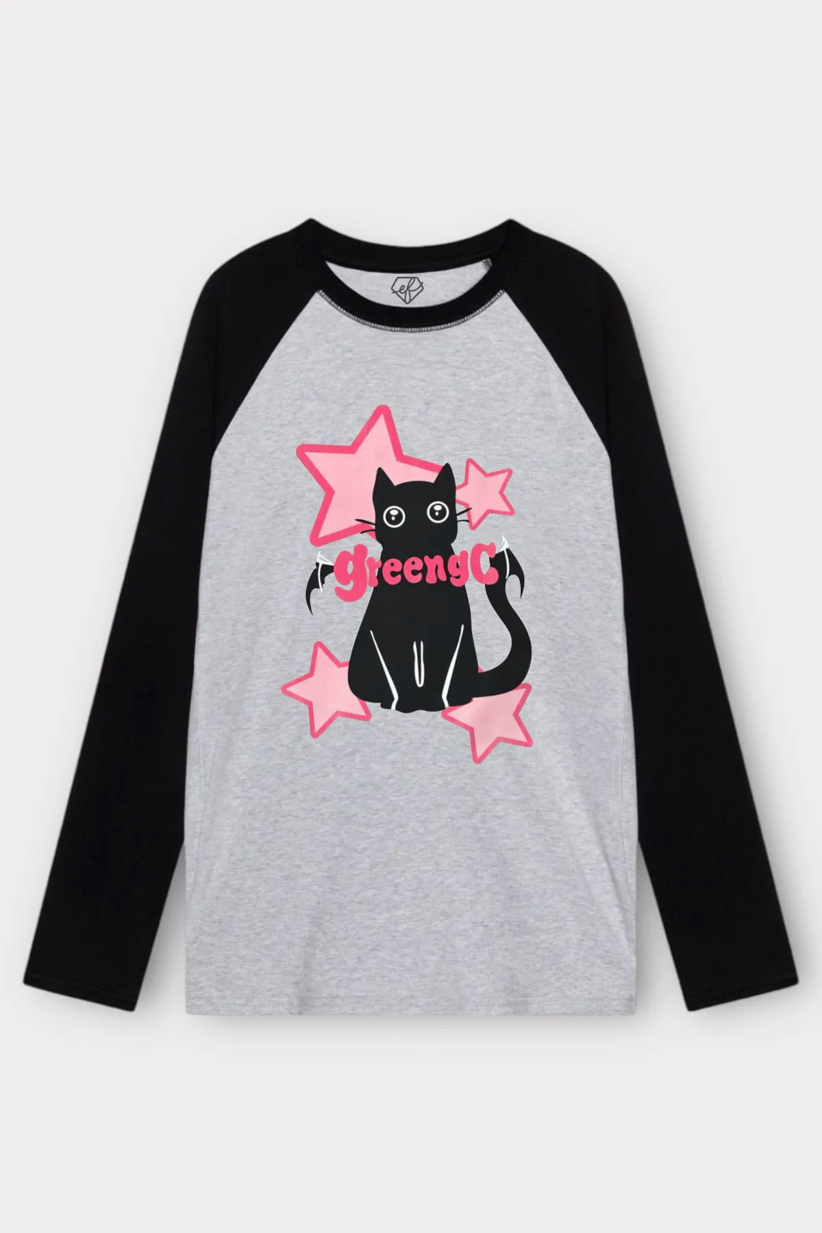 Gri Siyah Unisex Greengc Cat Uzun Kol T-Shirt