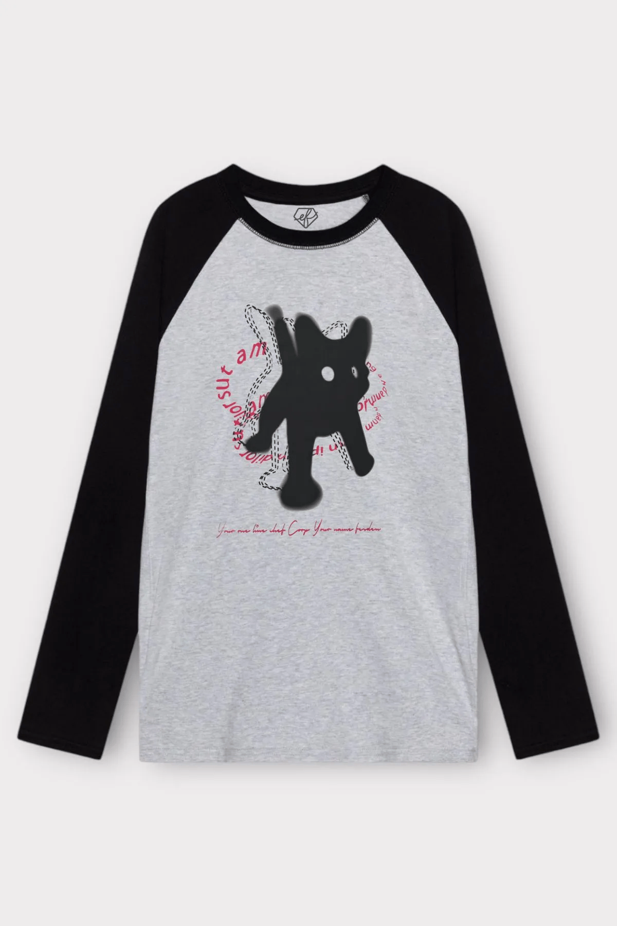 Gri Siyah Unisex Scared Cat Y2K Uzun Kol T-Shirt