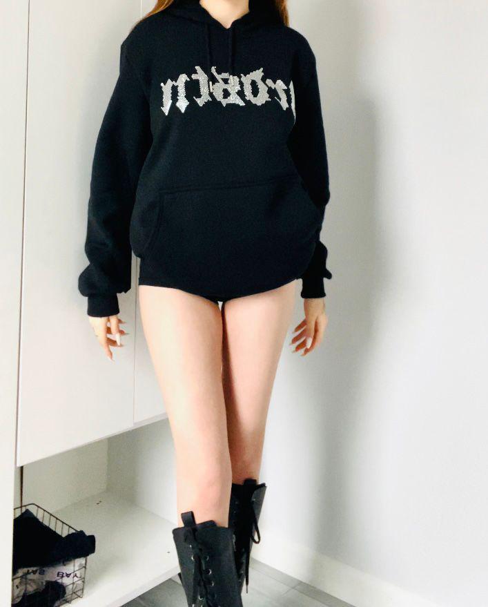 Hardstone Taş Detaylı Siyah Hoodie Oversize Sweatshirt