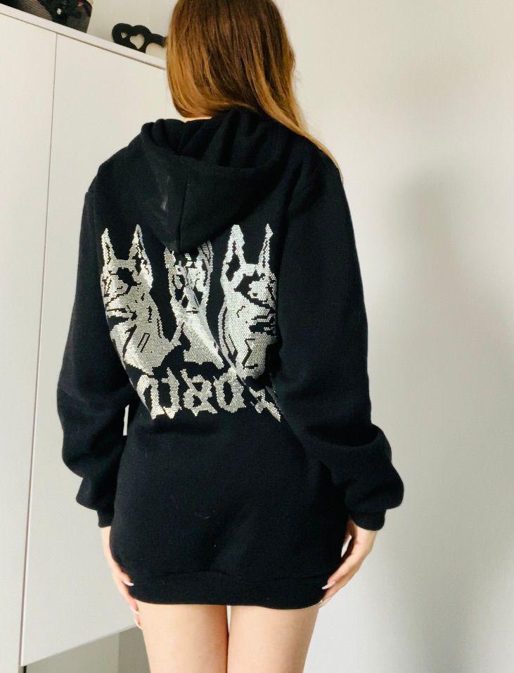 Hardstone Taş Detaylı Siyah Hoodie Oversize Sweatshirt