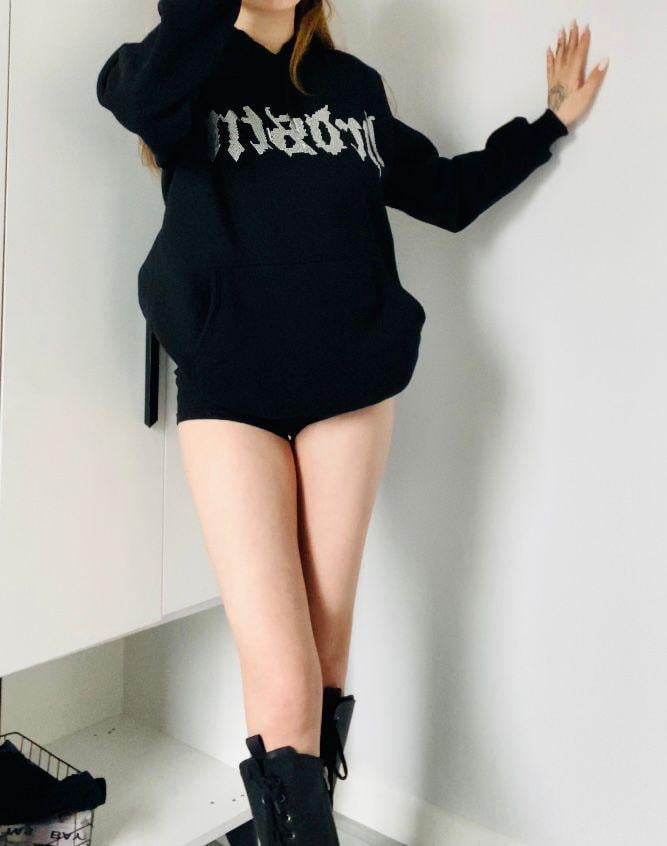 Hardstone Taş Detaylı Siyah Hoodie Oversize Sweatshirt