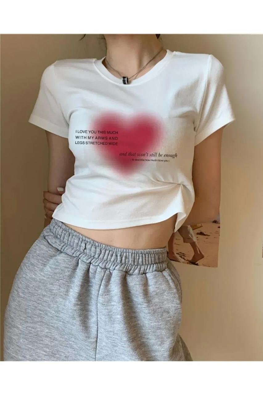 I Love You Heart Detail Crop Top