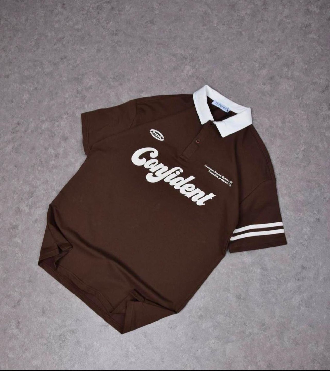 Kahverengi Polo Yaka Canfident Baskılı Oversize Kısa Kol Tshirt