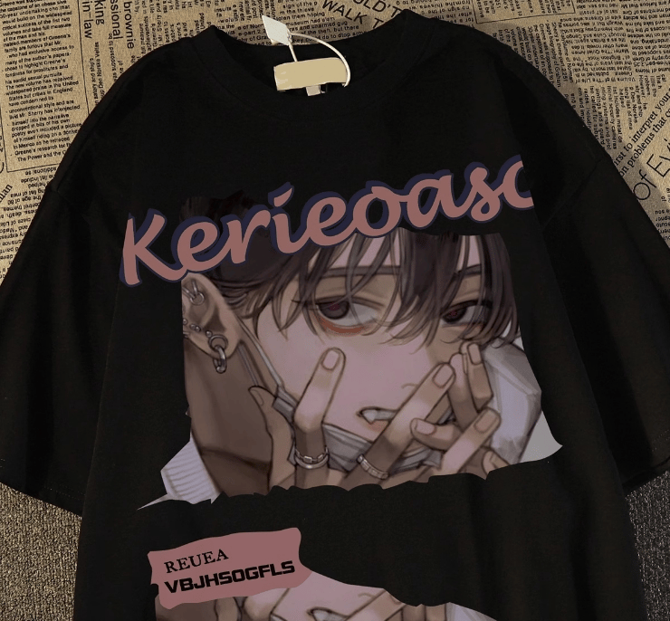 Kerie Girl Detaylı Oversize Unisex Siyah T-shirt