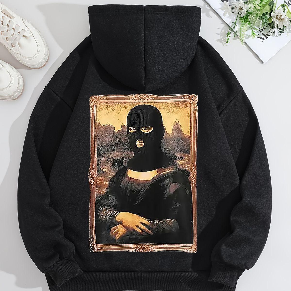 Masked Mona Lisa Siyah Kapüşonlu Oversize Unisex Sweatshirt