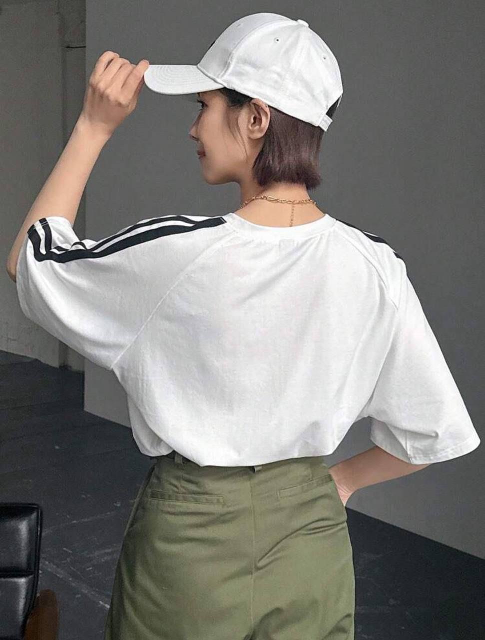 Omuz Çizgili Beyaz Unisex Oversize T-shirt