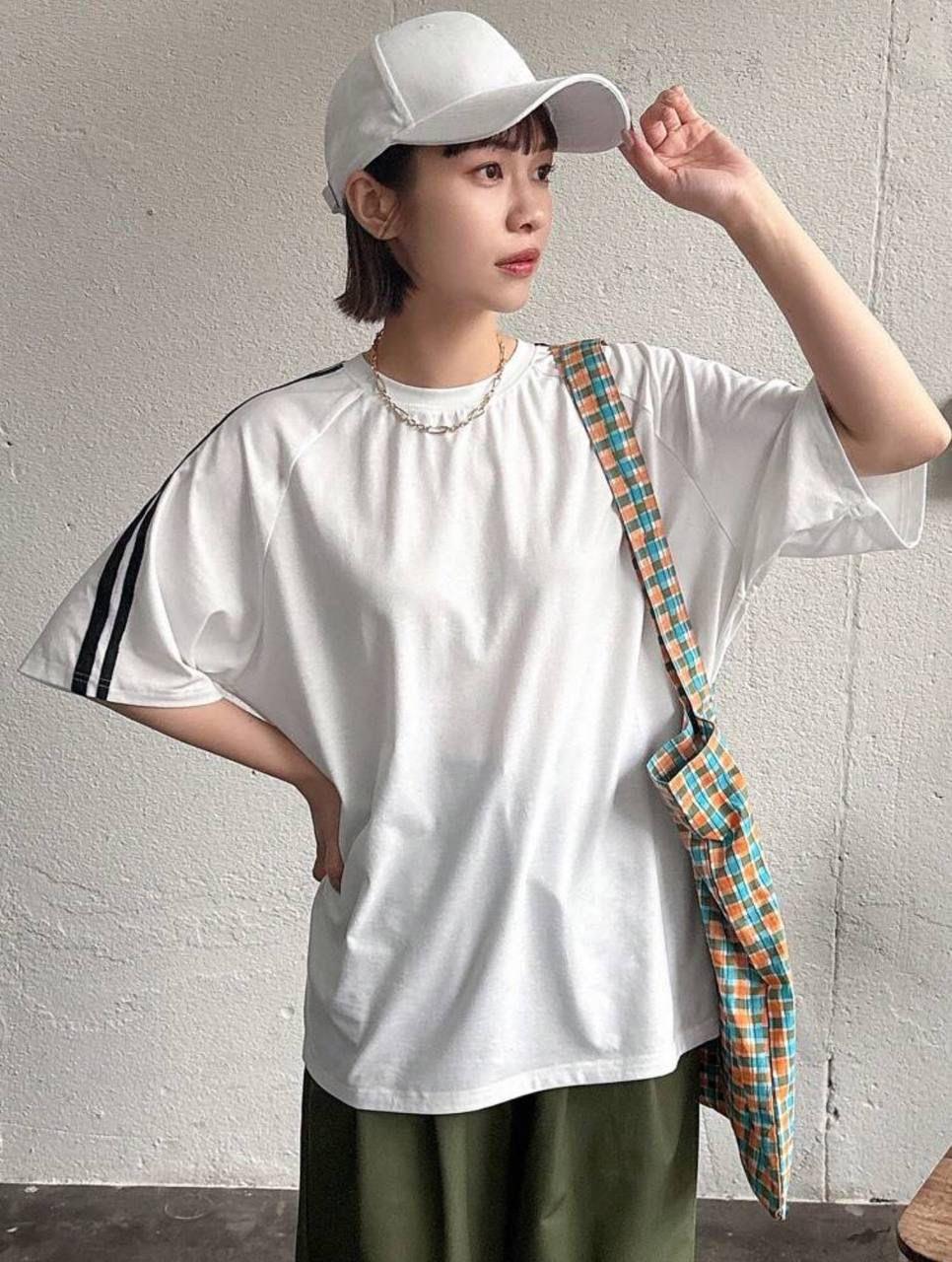 Omuz Çizgili Beyaz Unisex Oversize T-shirt
