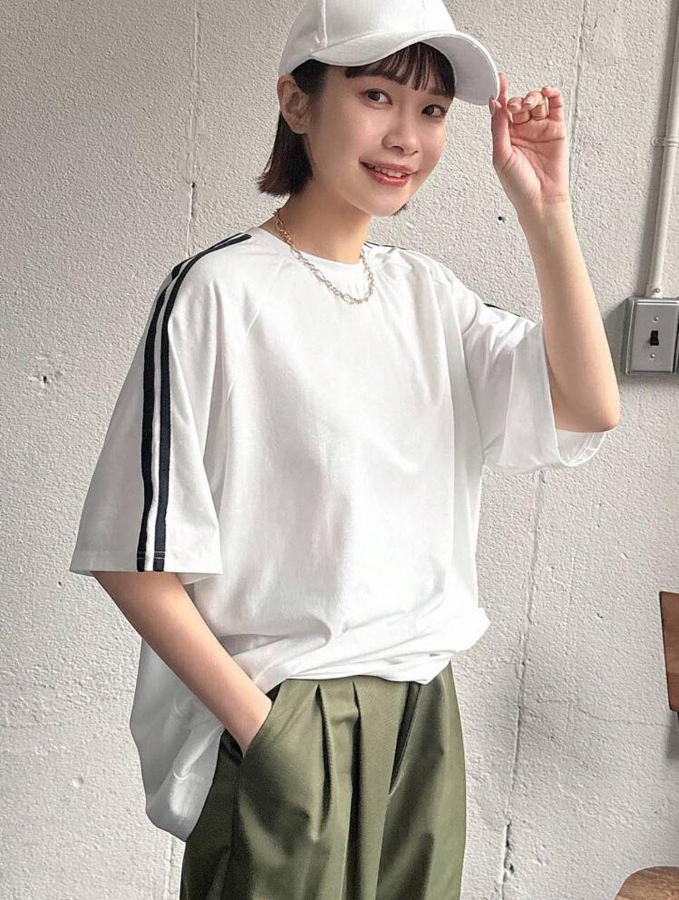Omuz Çizgili Beyaz Unisex Oversize T-shirt