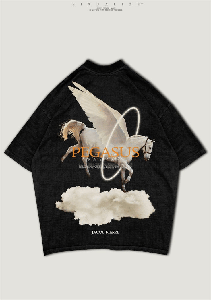 Pegasus Oversize Unisex Siyah T-shirt