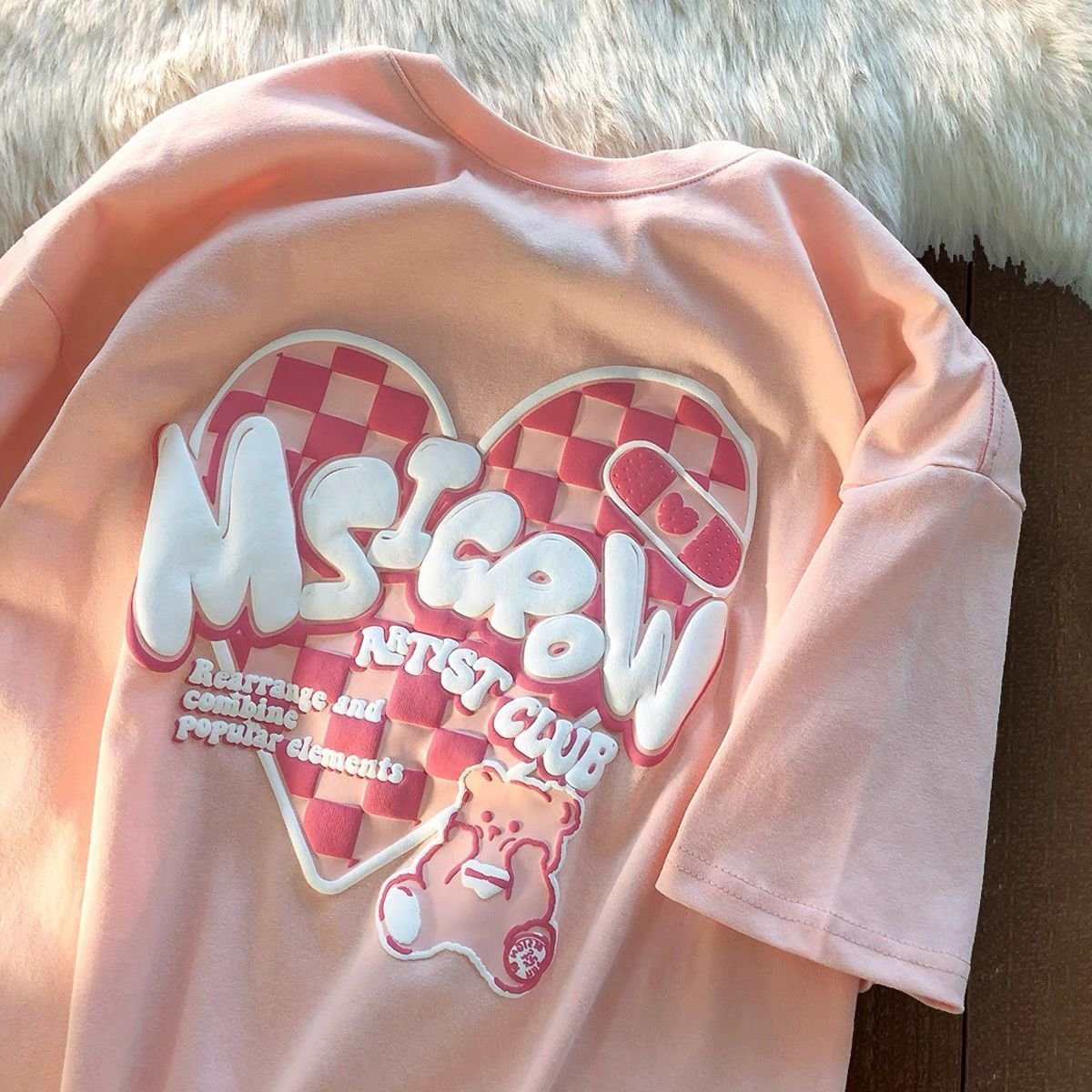 Pembe MsıCrow Bear Baskılı Kısa Kol Oversize T-Shirt