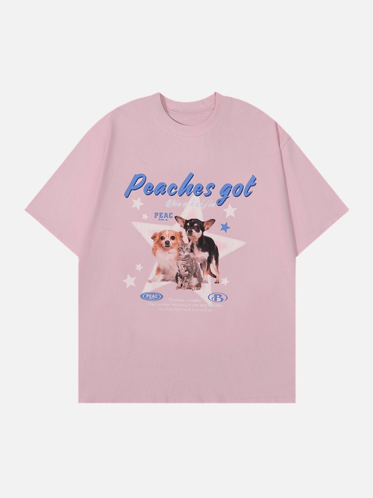 Pembe Peaches Got Baskılı Kısa Kol Oversize T-Shirt