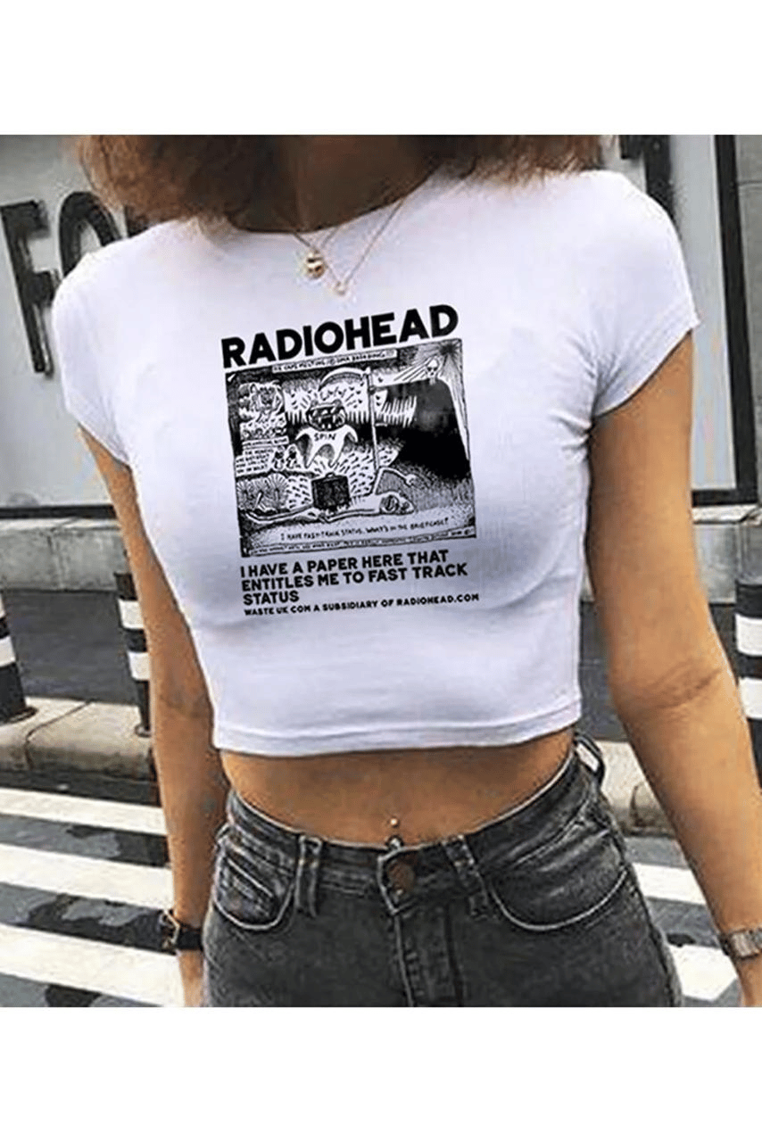 RadioHead White Detail Crop Top