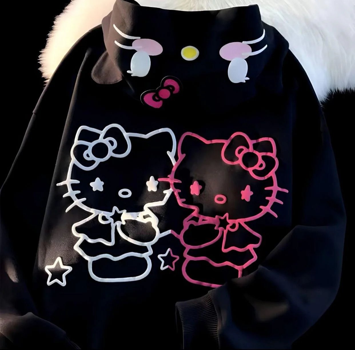 Sanrio Siyah Anime Kawaii Kulaklı Hello Kitty Detail Hırka