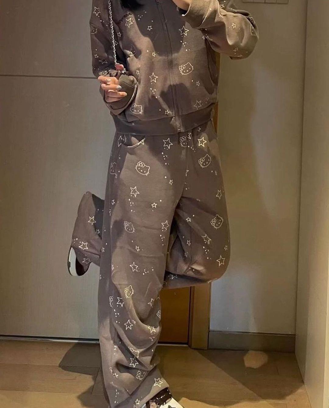 Siyah Sanrio Hello Kitty Alt Üst Eşofman Takımı