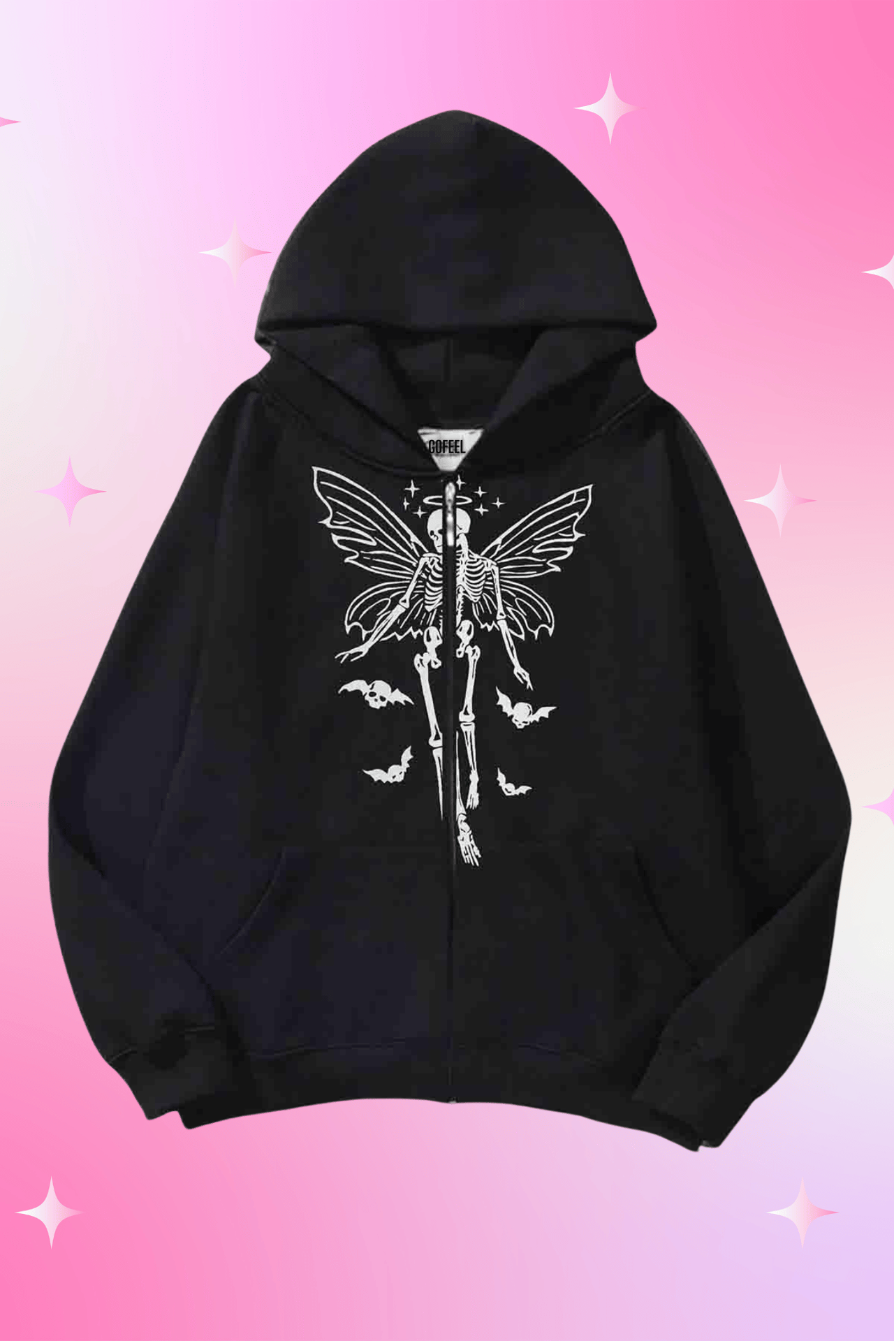 Skeleton Heart Siyah Kapüşonlu Oversize Unisex Hırka