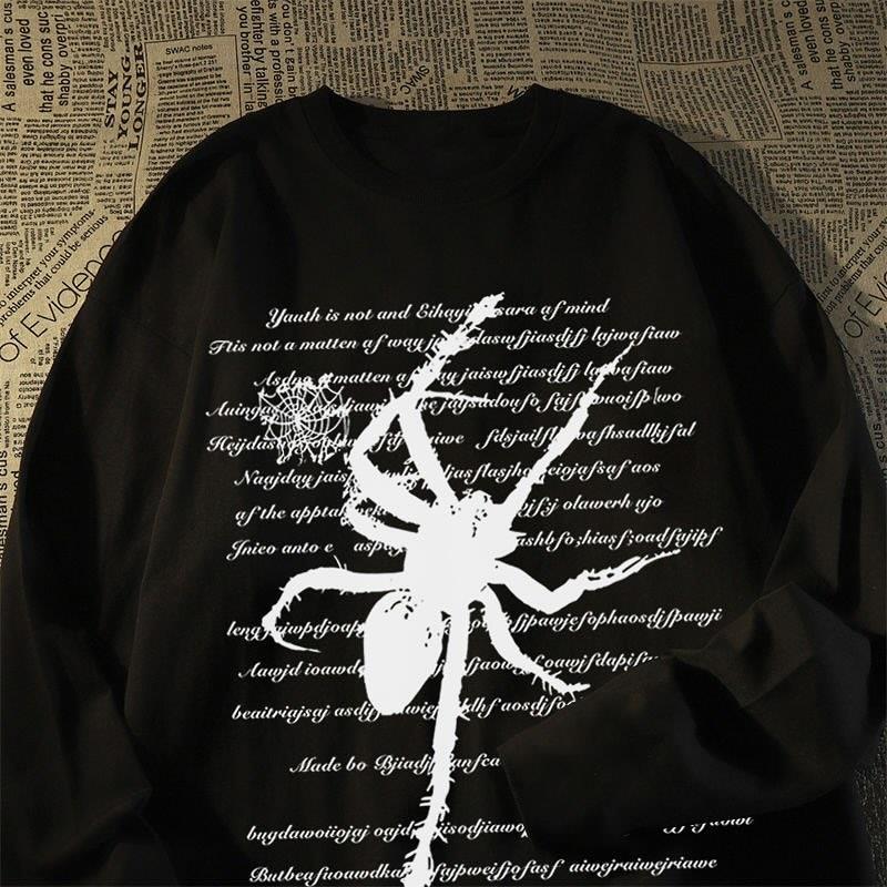 Spider Aesthetic Detail Oversize Siyah Sweatshirt 