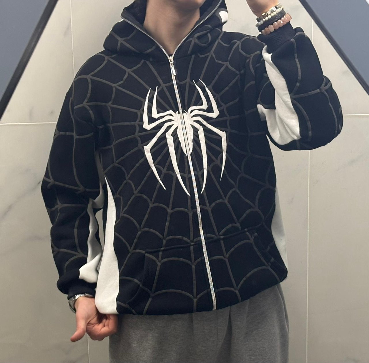 Spider Venom Kabartma Baskılı Full Zip Hırka ( 3 İplik )