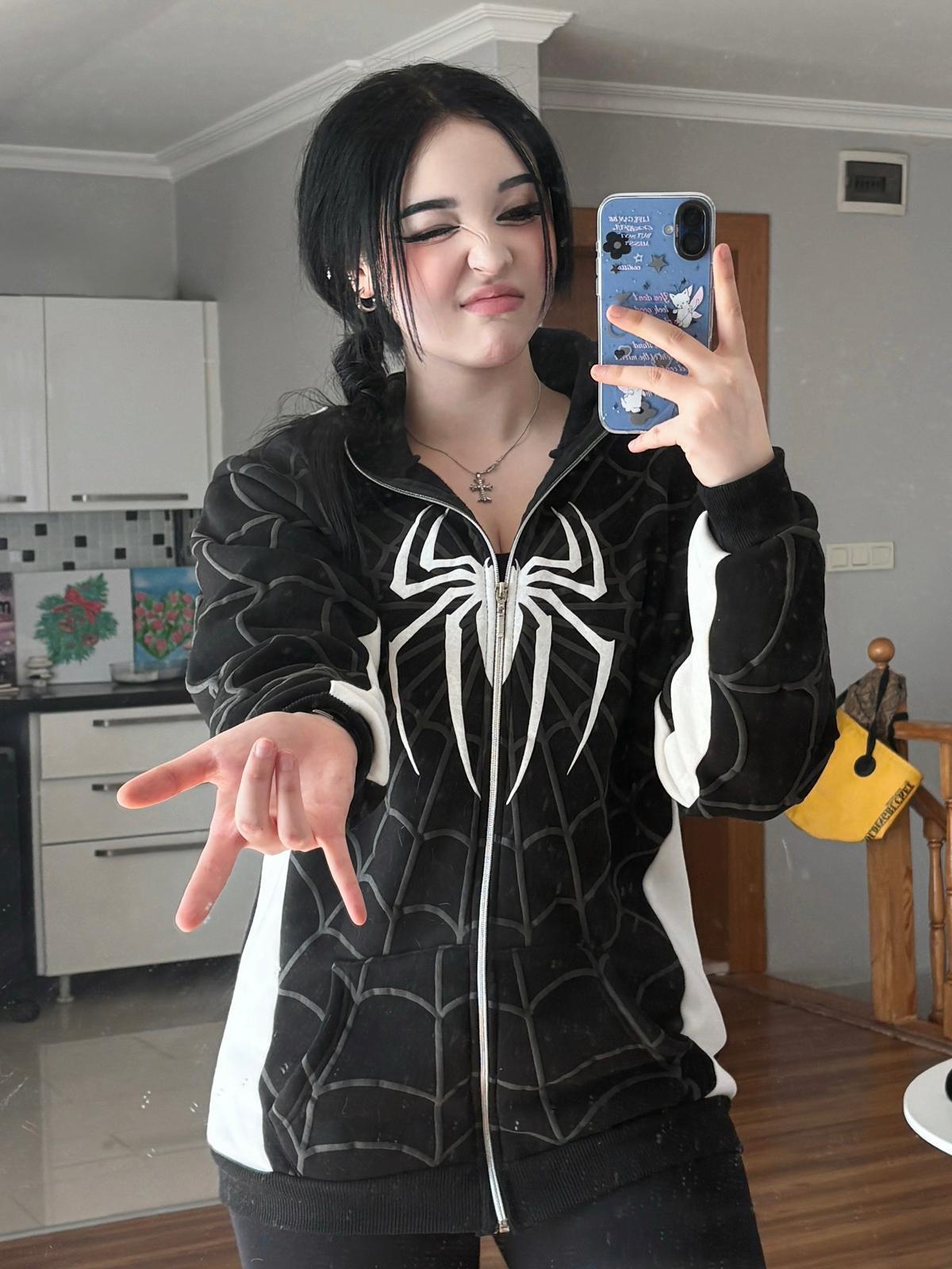 Spider Venom Kabartma Baskılı Full Zip Hırka ( 3 İplik )