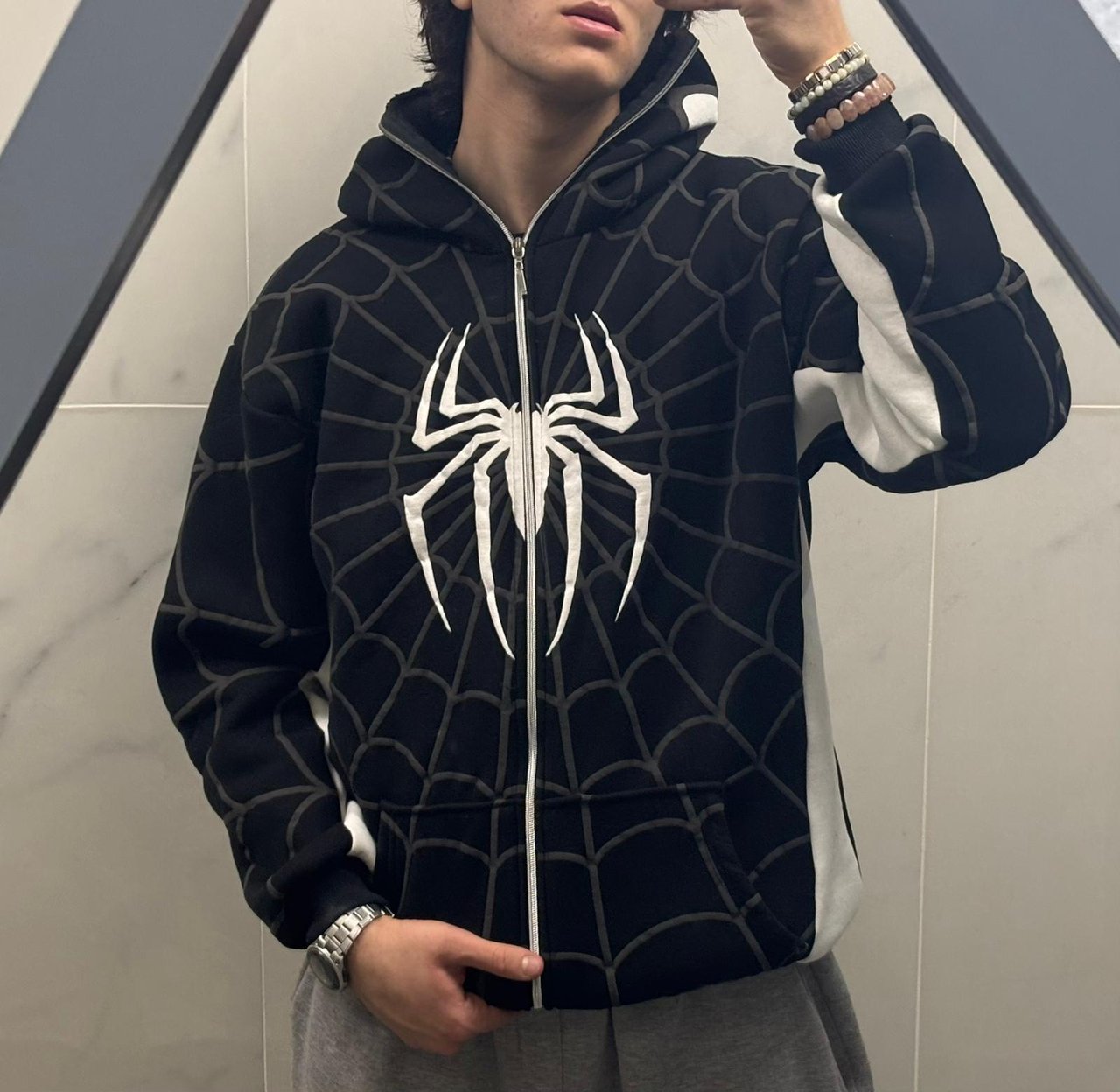 Spider Venom Kabartma Baskılı Full Zip Hırka ( 3 İplik )