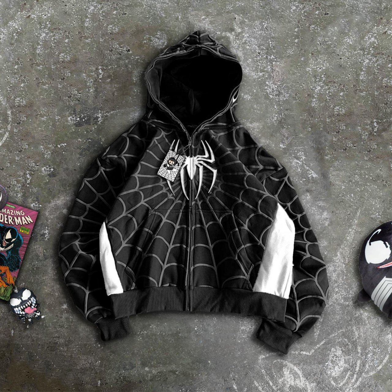 Spider Venom Kabartma Baskılı Full Zip Hırka ( 3 İplik )