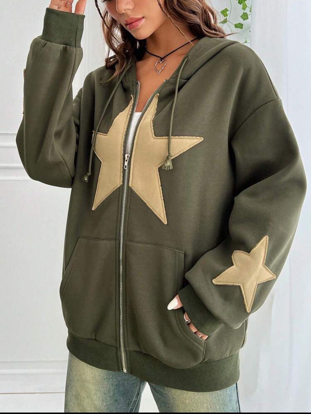 Star Detail Şardonlu Oversize Unisex Hırka