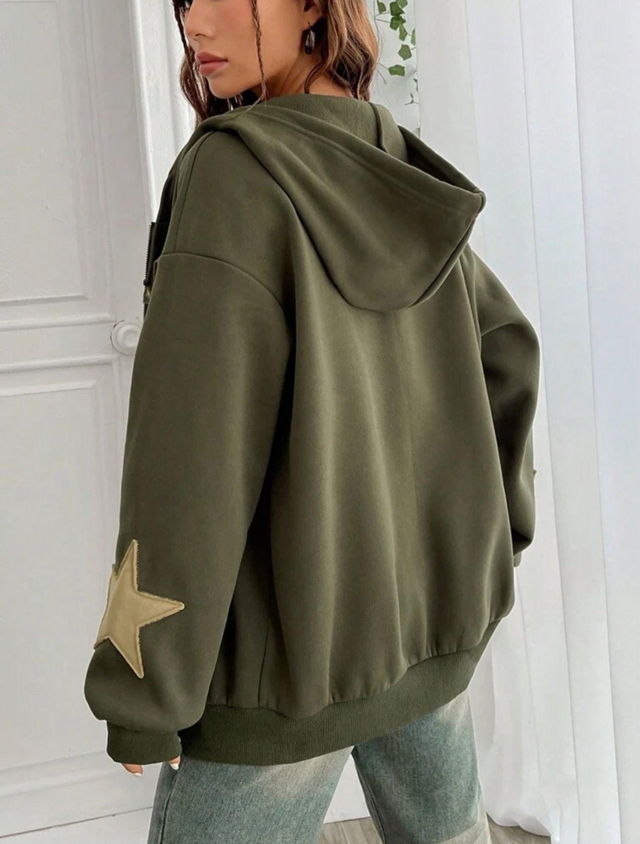 Star Detail Şardonlu Oversize Unisex Hırka