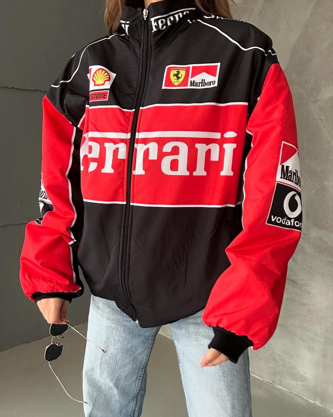 Unisex Oversize Ferrari Baskılı Yarışçı Bomber Ceket