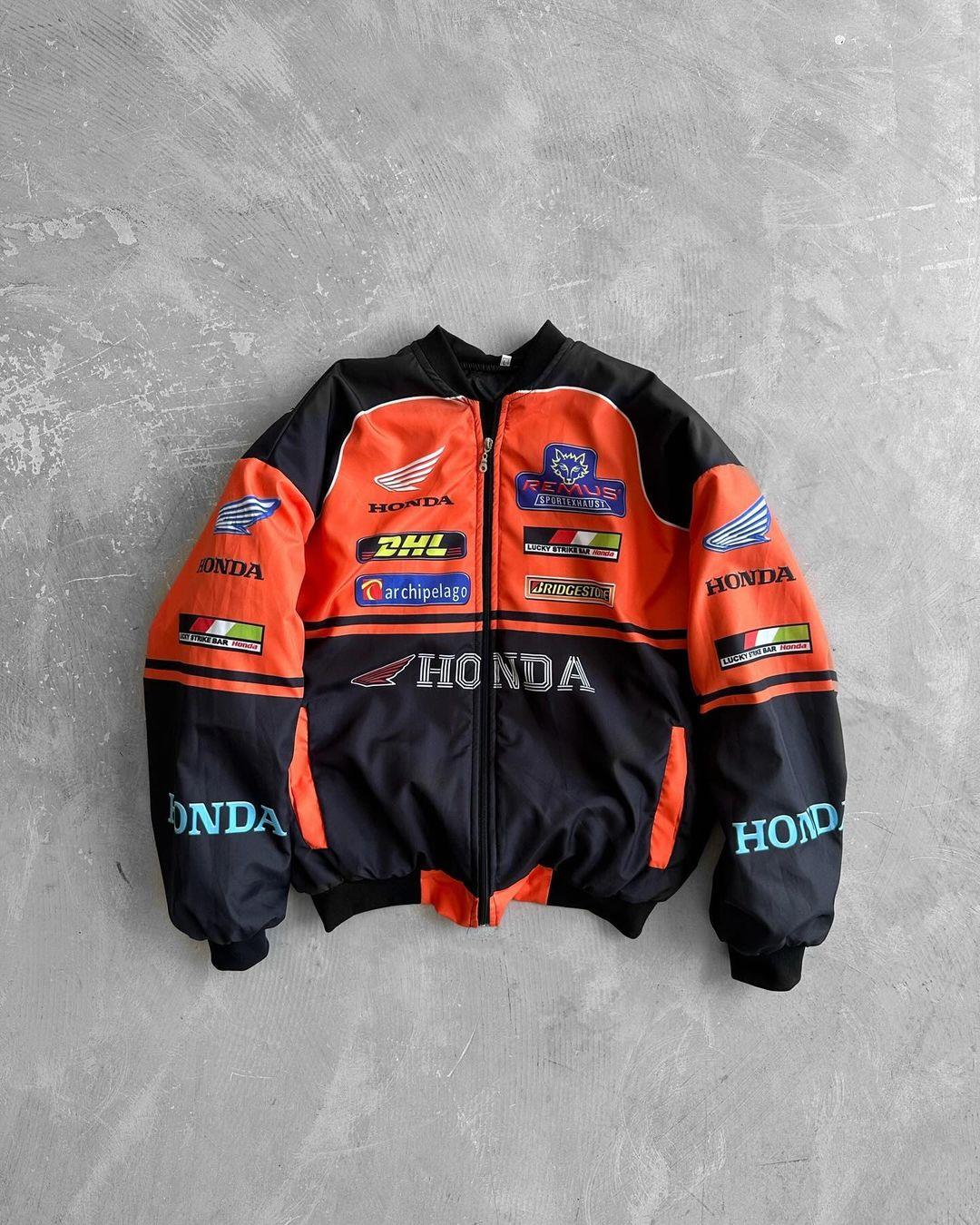 Unisex Oversize Honda Baskılı Yarışçı Bomber Ceket