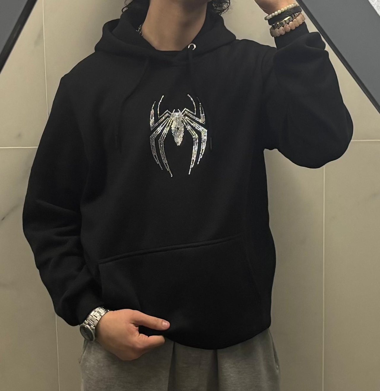 Unisex Spiderman Taş Baskılı Sweatshirt Siyah