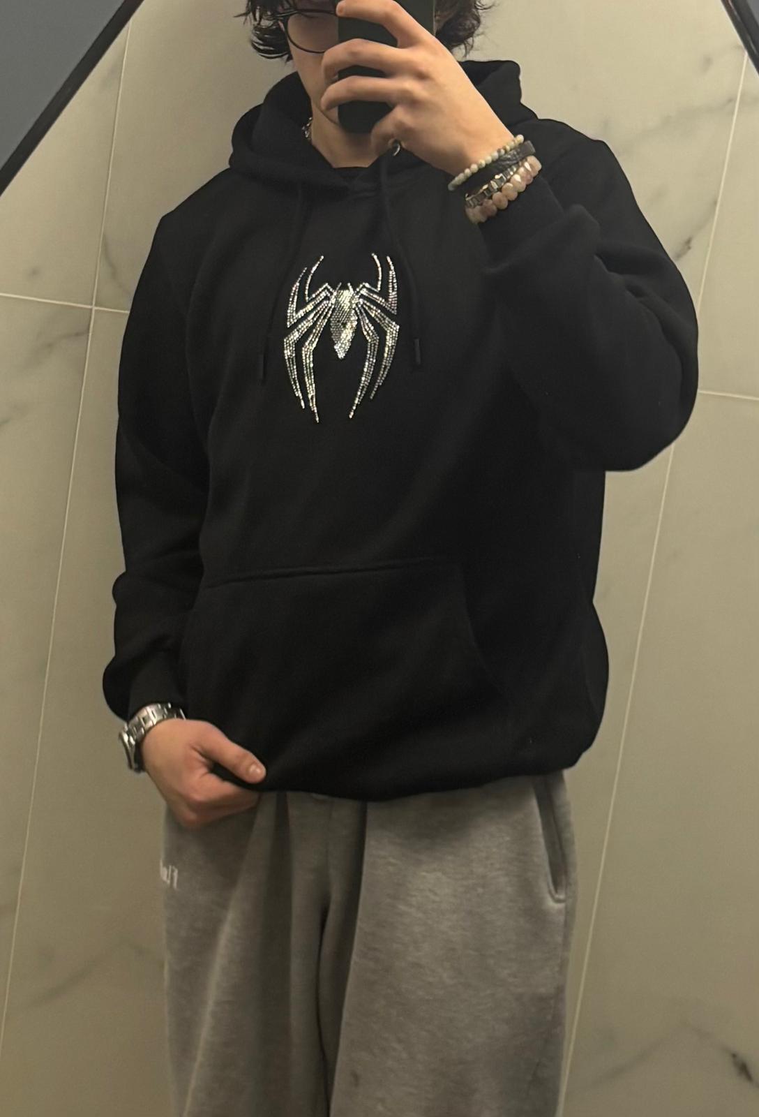 Unisex Spiderman Taş Baskılı Sweatshirt Siyah