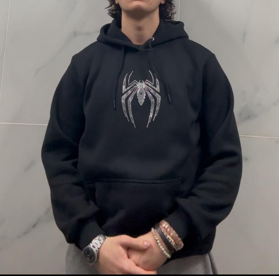 Unisex Spiderman Taş Baskılı Sweatshirt Siyah