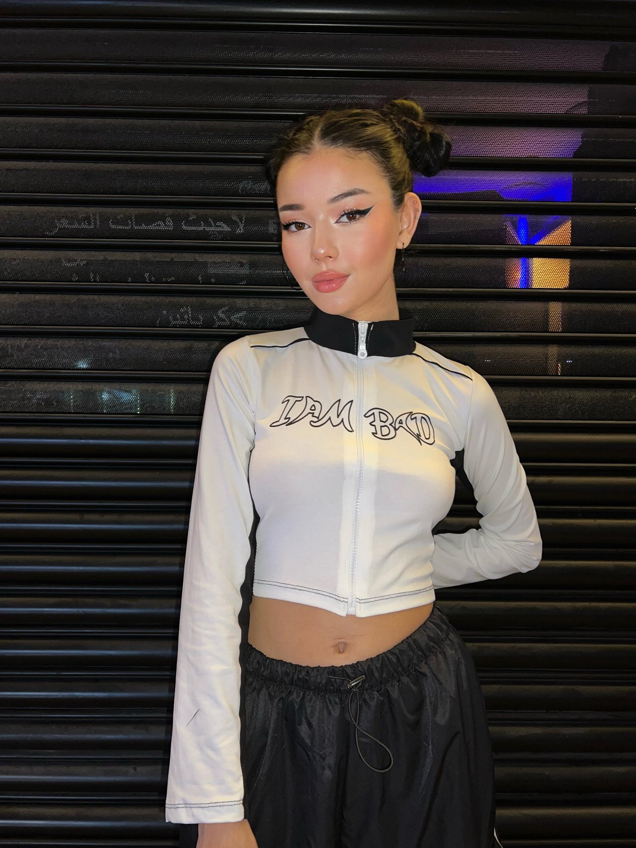 Y2k I am Bad Line Detail Uzun Kollu Croptop