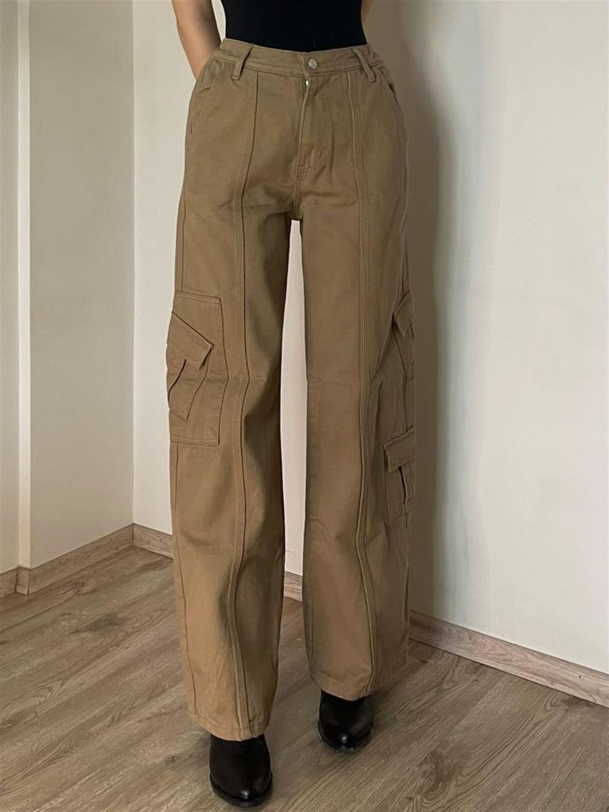 Y2k Unisex Kargo Cepli Bel Lastikli Koyu Yeşil Oversize Bol Paça Pantolon 